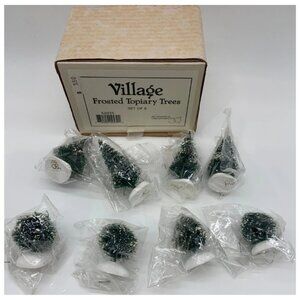 Department 56 NIB VINTAGE Village Frosted Topiary Trees, Set of 8, #52027, 1989